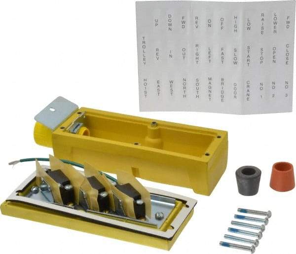 Woodhead Electrical - 3 Operator, Mushroom Head Pendant Control Station - No Legend, Momentary Switch, NO/NC Contact - Americas Industrial Supply