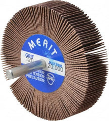 Merit Abrasives - 3" Diam x 3/4" Face Width, Fine Ceramic Alumina Coated Mounted Flap Wheel - 1/4" Shank Mount, 120 Grit, 20,000 Max RPM - Americas Industrial Supply