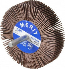 Merit Abrasives - 3" Diam x 3/4" Face Width, Medium Ceramic Alumina Coated Mounted Flap Wheel - 1/4" Shank Mount, 60 Grit, Cloth Backing, 20,000 Max RPM - Americas Industrial Supply