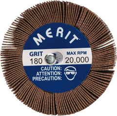 Merit Abrasives - 2-1/2" Diam x 1-1/2" Face Width, Very Fine Ceramic Alumina Coated Mounted Flap Wheel - 1/4" Shank Mount, 180 Grit, 20,000 Max RPM - Americas Industrial Supply