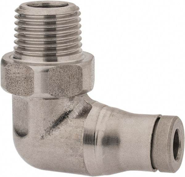 Legris - 4mm Outside Diam, 1/8 BSPT, Stainless Steel Push-to-Connect Male Elbow - 290 Max psi, Tube to Male BSPT Connection, FKM O-Ring - Americas Industrial Supply