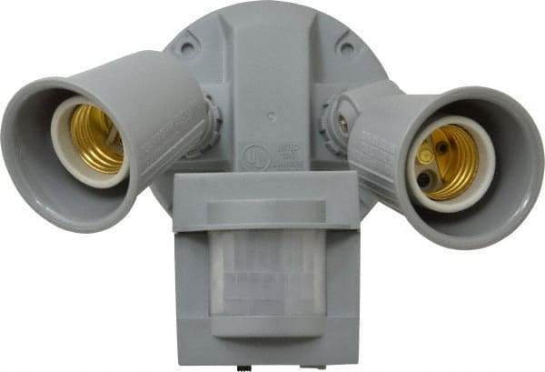 Heath/Zenith - 2 Head, 60 Ft. Detection, 110° Angle, Halogen Lamp Motion Sensing Light Fixture - 300 Watt, Plastic Gray Housing, Wall and Eave Mounted, 6.9 Inch Long x 3-1/4 Inch Wide x 6.1 Inch High - Americas Industrial Supply