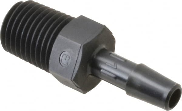 Made in USA - 1/4" Barb, 1/4, Nylon Single Barbed Tube Adapter - Black, Male - Americas Industrial Supply