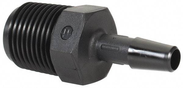 Made in USA - 1/4" Barb, 1/4, Nylon Single Barbed Tube Adapter - Black, Male - Americas Industrial Supply