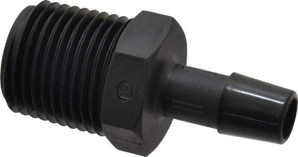 Made in USA - 3/8" Barb, 3/8, Nylon Single Barbed Tube Adapter - Black, Male - Americas Industrial Supply