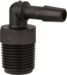 Made in USA - 1/4" Barb, 1/4, Nylon Single Barbed Tube Elbow - Black, Male - Americas Industrial Supply