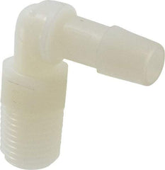 Made in USA - 3/8" Barb, 3/8, Nylon Single Barbed Tube Elbow - Natural, Male - Americas Industrial Supply