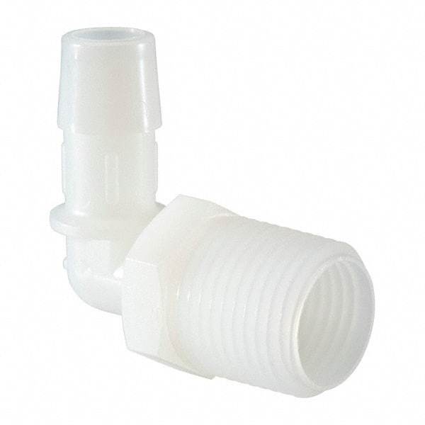 Made in USA - 1/2" Barb, 1/2, Nylon Single Barbed Tube Elbow - Natural, Male - Americas Industrial Supply