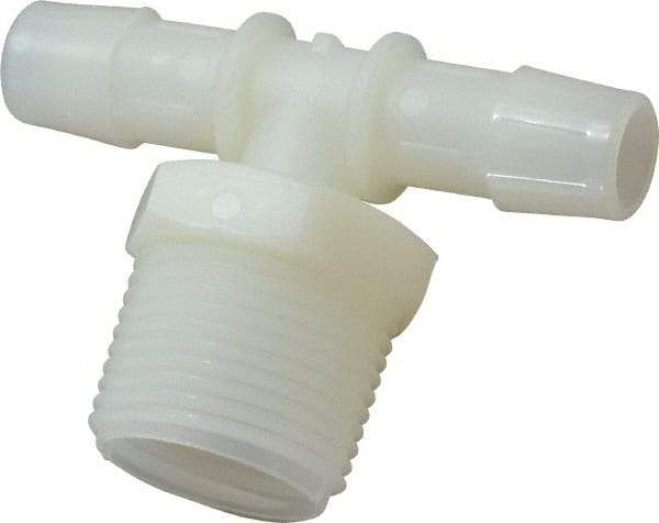 Made in USA - 1/2" Barb, 1/2, Nylon Single Barbed Tube Branch Tee - Natural, Male - Americas Industrial Supply