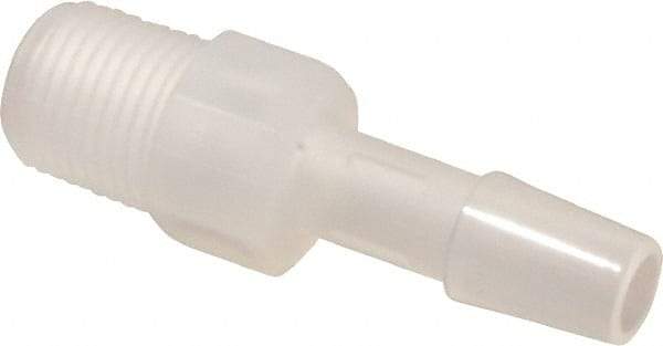 Made in USA - 1/4" Barb, 1/4, Polypropylene Single Barbed Tube Adapter - Natural, Male - Americas Industrial Supply