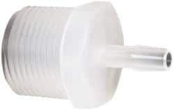 Made in USA - 1/4" Barb, 1/4, Polypropylene Single Barbed Tube Adapter - Natural, Male - Americas Industrial Supply