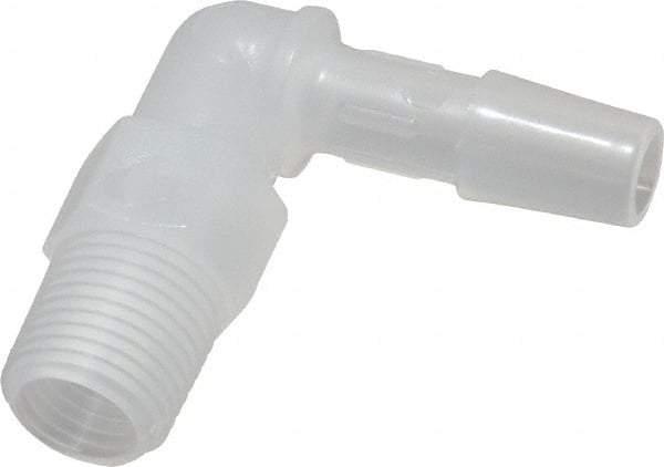 Made in USA - 1/4" Barb, 1/4, Polypropylene Single Barbed Tube Elbow - Natural, Male - Americas Industrial Supply