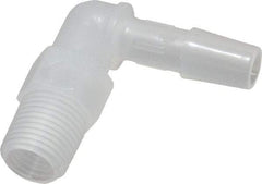 Made in USA - 1/4" Barb, 1/4, Polypropylene Single Barbed Tube Elbow - Natural, Male - Americas Industrial Supply