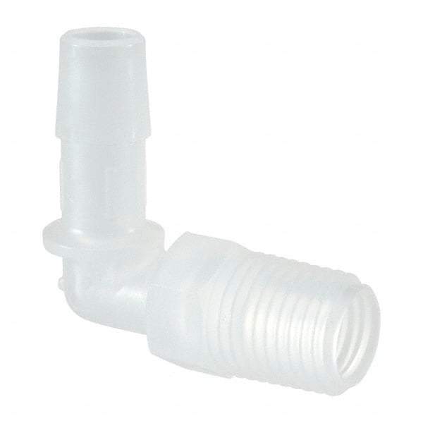 Made in USA - 3/8" Barb, 3/8, Polypropylene Single Barbed Tube Elbow - Natural, Male - Americas Industrial Supply