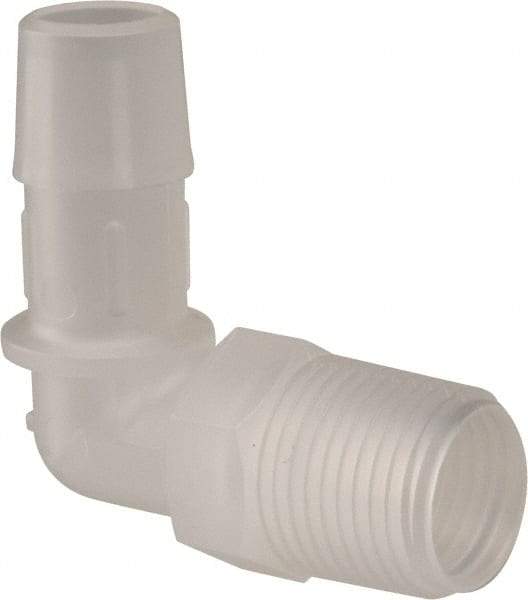 Made in USA - 1/2" Barb, 1/2, Polypropylene Single Barbed Tube Elbow - Natural, Male - Americas Industrial Supply