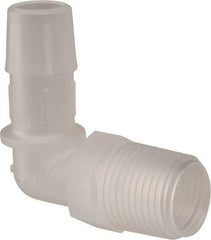 Made in USA - 1/2" Barb, 1/2, Polypropylene Single Barbed Tube Elbow - Natural, Male - Americas Industrial Supply