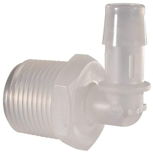 Made in USA - 1/2" Barb, 1/2, Polypropylene Single Barbed Tube Elbow - Natural, Male - Americas Industrial Supply