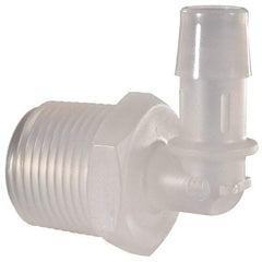 Made in USA - 1/2" Barb, 1/2, Polypropylene Single Barbed Tube Elbow - Natural, Male - Americas Industrial Supply