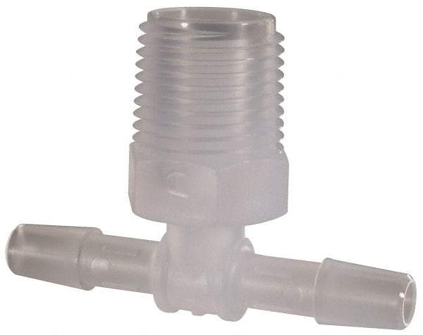 Made in USA - 1/4" Barb, 1/4, Polypropylene Single Barbed Tube Branch Tee - Natural, Male - Americas Industrial Supply