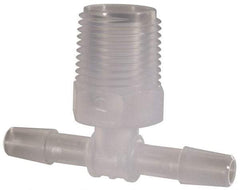 Made in USA - 1/4" Barb, 1/4, Polypropylene Single Barbed Tube Branch Tee - Natural, Male - Americas Industrial Supply