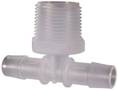 Made in USA - 1/2" Barb, 1/2, Polypropylene Single Barbed Tube Branch Tee - Natural, Male - Americas Industrial Supply