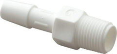 Made in USA - 1/4" Barb, 1/4, Polypropylene Single Barbed Tube Adapter - White, Male - Americas Industrial Supply