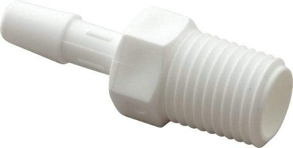 Made in USA - 1/4" Barb, 1/4, Polypropylene Single Barbed Tube Adapter - White, Male - Americas Industrial Supply