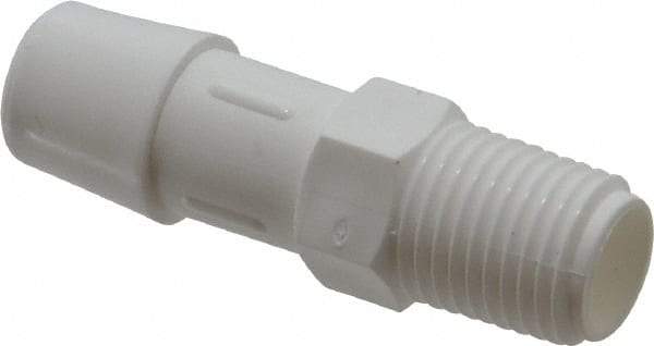 Made in USA - 1/2" Barb, 1/2, Polypropylene Single Barbed Tube Adapter - White, Male - Americas Industrial Supply
