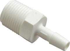 Made in USA - 1/4" Barb, 1/4, Polypropylene Single Barbed Tube Adapter - White, Male - Americas Industrial Supply