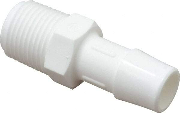 Made in USA - 1/2" Barb, 1/2, Polypropylene Single Barbed Tube Adapter - White, Male - Americas Industrial Supply