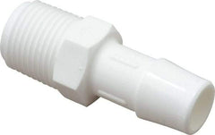 Made in USA - 1/2" Barb, 1/2, Polypropylene Single Barbed Tube Adapter - White, Male - Americas Industrial Supply