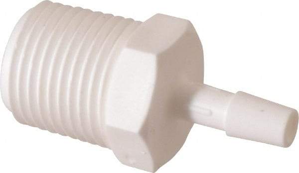 Made in USA - 1/4" Barb, 1/4, Polypropylene Single Barbed Tube Adapter - White, Male - Americas Industrial Supply