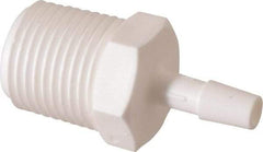 Made in USA - 1/4" Barb, 1/4, Polypropylene Single Barbed Tube Adapter - White, Male - Americas Industrial Supply