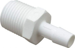 Made in USA - 3/8" Barb x 1/2"NPT, Polypropylene Single Barbed Tube Adapter - White, Male - Americas Industrial Supply