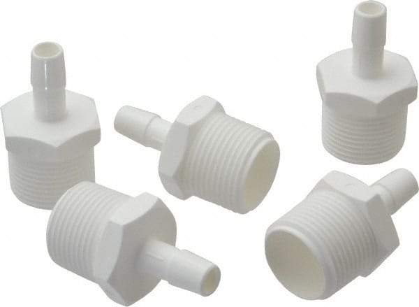 Made in USA - 3/8" Barb, 3/8, Polypropylene Single Barbed Tube Adapter - White, Male - Americas Industrial Supply