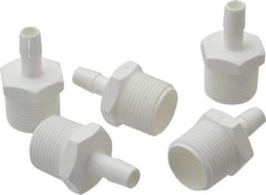 Made in USA - 3/8" Barb, 3/8, Polypropylene Single Barbed Tube Adapter - White, Male - Americas Industrial Supply