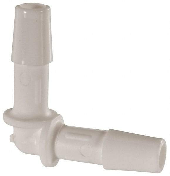 Made in USA - 1/4" Barb, Polypropylene Single Barbed Tube Elbow - White - Americas Industrial Supply