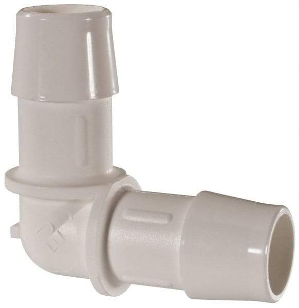 Made in USA - 5/8" Barb, Polypropylene Single Barbed Tube Elbow - White - Americas Industrial Supply