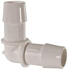 Made in USA - 5/8" Barb, Polypropylene Single Barbed Tube Elbow - White - Americas Industrial Supply