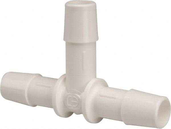 Made in USA - 3/8" Barb, Polypropylene Single Barbed Tube Tee - White - Americas Industrial Supply