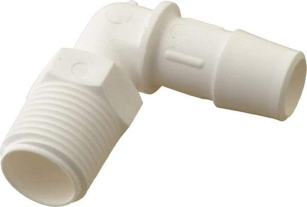 Made in USA - 1/2" Barb, 1/2, Polypropylene Single Barbed Tube Elbow - White, Male - Americas Industrial Supply