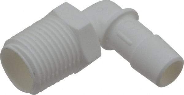 Made in USA - 1/2" Barb, 1/2, Polypropylene Single Barbed Tube Elbow - White, Male - Americas Industrial Supply