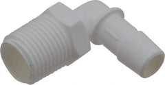 Made in USA - 1/2" Barb, 1/2, Polypropylene Single Barbed Tube Elbow - White, Male - Americas Industrial Supply