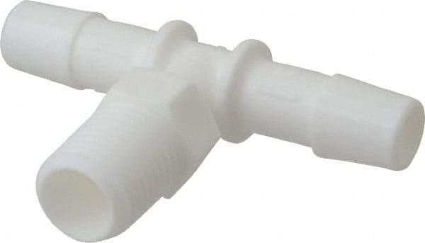 Made in USA - 3/8" Barb, 3/8, Polypropylene Single Barbed Tube Branch Tee - White, Male - Americas Industrial Supply