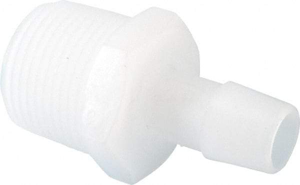 Made in USA - 1/2" Barb, 1/2, Kynar Single Barbed Tube Adapter - Natural, Male - Americas Industrial Supply