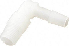 Made in USA - 1/4" Barb, 1/4, Kynar Single Barbed Tube Elbow - Natural, Male - Americas Industrial Supply
