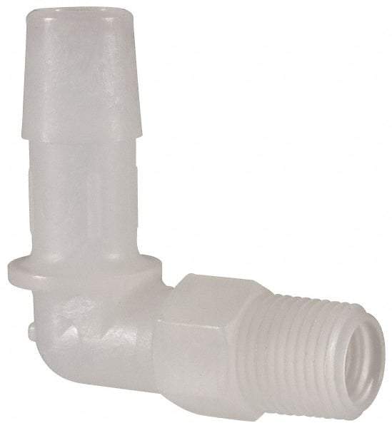 Made in USA - 3/8" Barb, 3/8, Kynar Single Barbed Tube Elbow - Natural, Male - Americas Industrial Supply