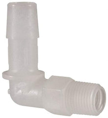 Made in USA - 3/8" Barb, 3/8, Kynar Single Barbed Tube Elbow - Natural, Male - Americas Industrial Supply