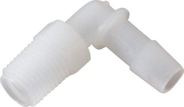 Made in USA - 3/8" Barb, 3/8, Kynar Single Barbed Tube Elbow - Natural, Male - Americas Industrial Supply