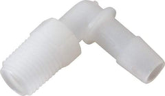 Made in USA - 3/8" Barb, 3/8, Kynar Single Barbed Tube Elbow - Natural, Male - Americas Industrial Supply